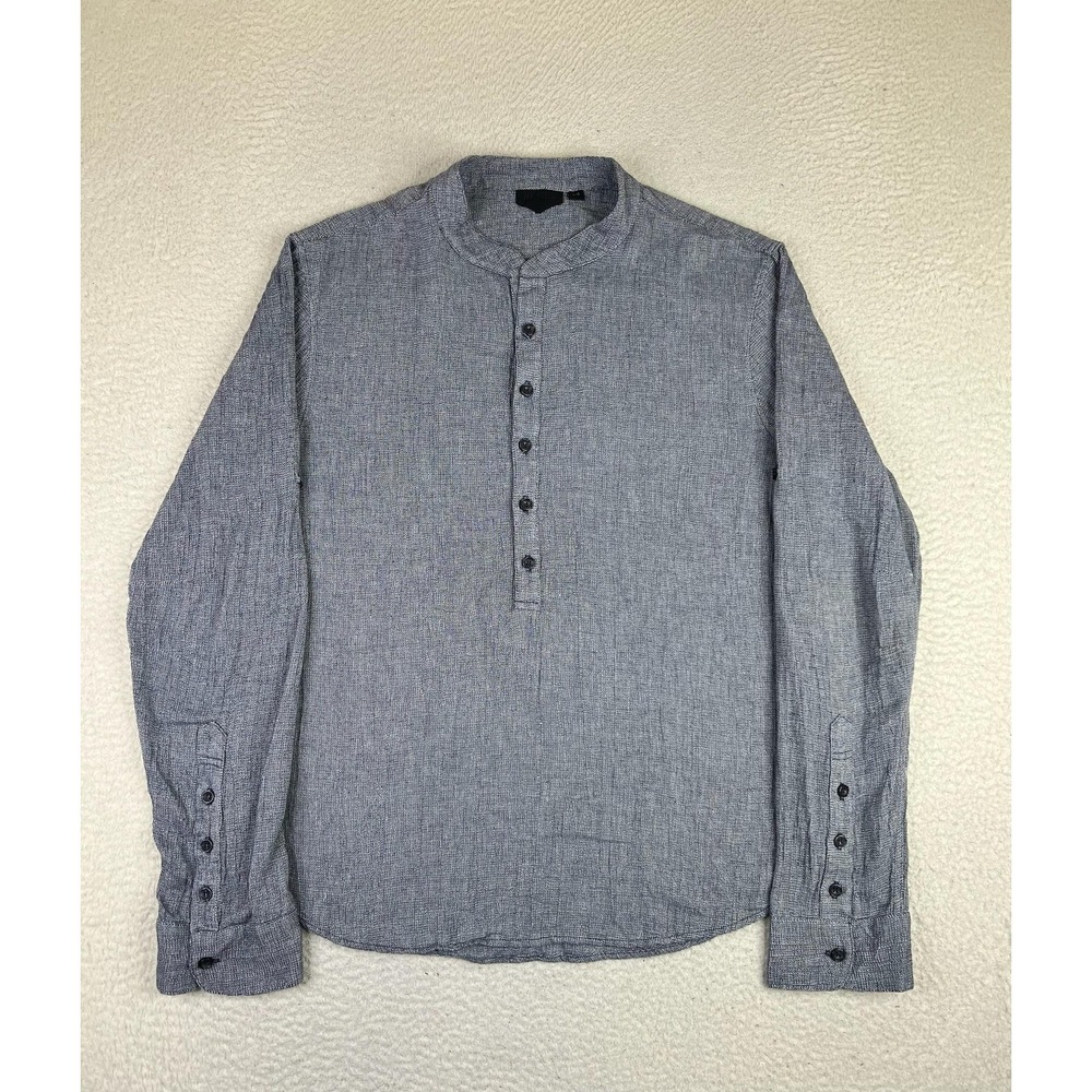 Rogue Shirt Mens Large Blue Woven Henley Button Up Long Sleeve Casual USA Cotton